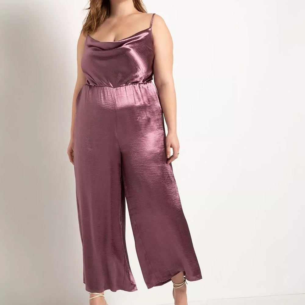 ELOQUII Cowl Neck Satin Jumpsuit